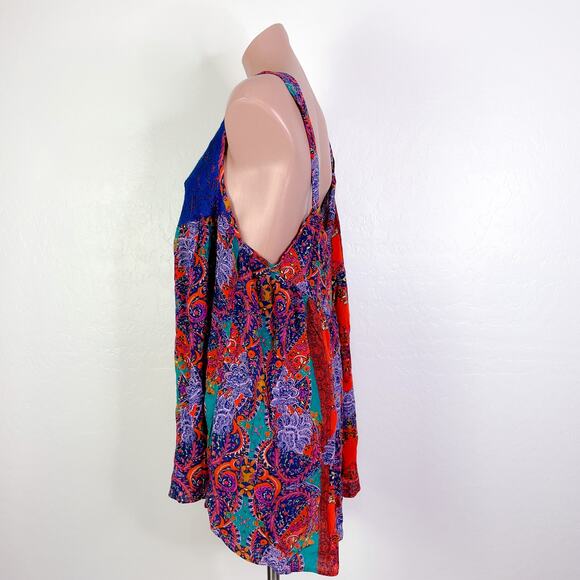 Free People Count Me in Trapeze Bohemian Tank Top Hot Red Combo size XS NWT - Picture 9 of 12